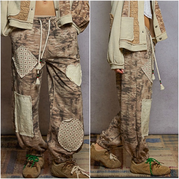 POL Camo Print  Heart  Floral patchwork Cotton Joggers Pants - Picture 2 of 3